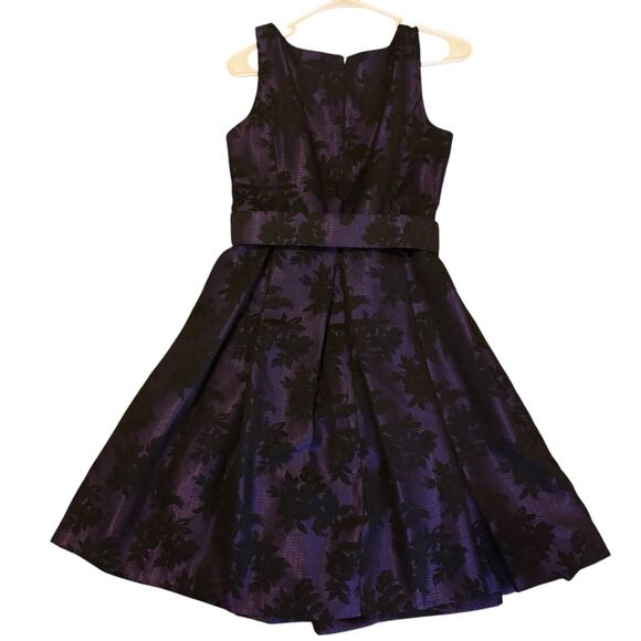 Kristin Davis Purple Black Floral Brocade A-Line Party Dress | Size 10 | Pockets - Picture 4 of 8